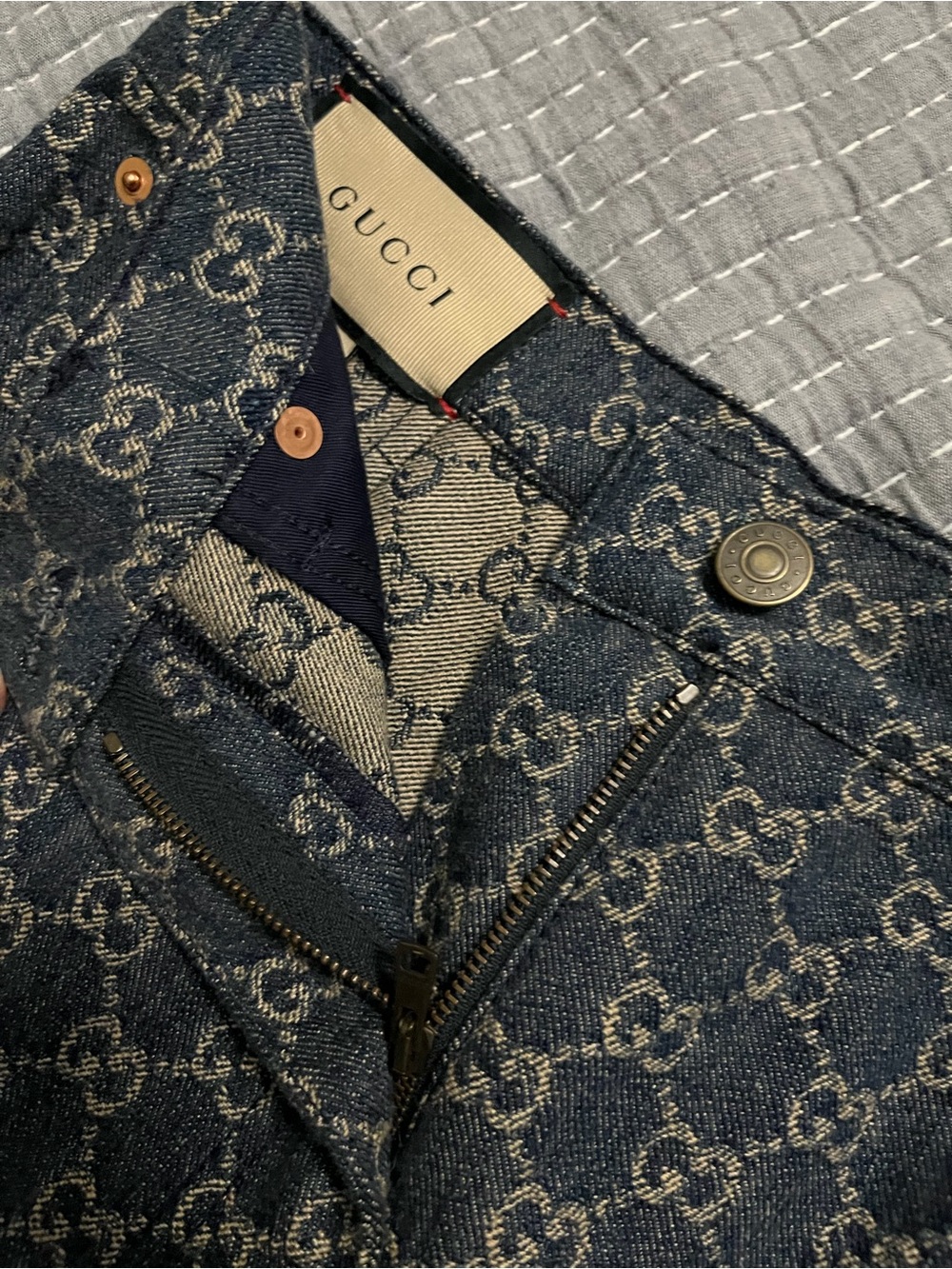 Gucci Slim Monogram Denim Jeans in Navy